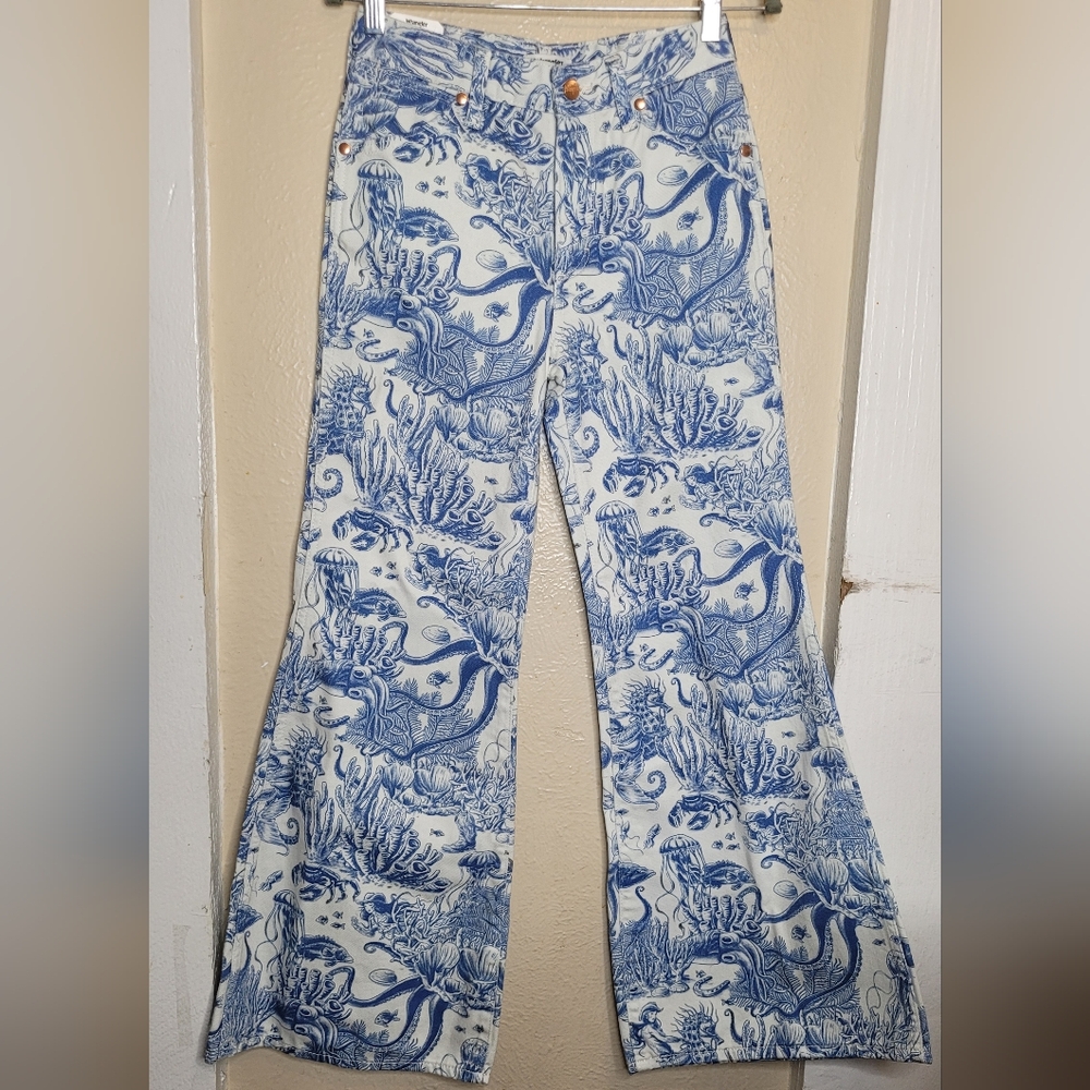Wrangler High Rise Wanderer FLARE JEAN IN SAILING SEVEN SEAS Nautical Print - Picture 5 of 15